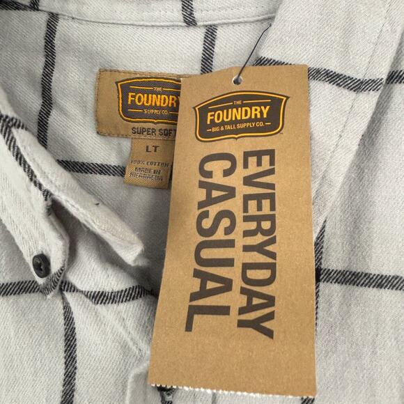 Foundry Signature Flannel Shirt Size LT Gray Plaid Cotton Classic Fit Button Up - Picture 10 of 11